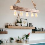 Hanging Lamp 5Lights Wooden with Rope 100Χ7Χ53 cm