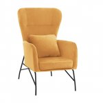 Sessel "DANIA" aus goldenem Samt mit schwarzen Metallbeinen