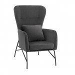 Sessel "DANIA" aus grauem Samt mit schwarzen Metallbeinen