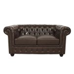 Chesterfield Sofa Zweisitzer mit braunem Kunstlederbezug
