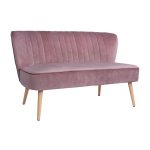 Zweisitzer ANDY Sofa mit Samtstoff in Rosé und Holzbeinen im natürlichen Farbton.