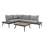 Ecksofa mit großen Stoffkissen in Grau