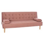 Modernes Schlafsofa WANDA mit beigem Stoff und dekorativen Knöpfen