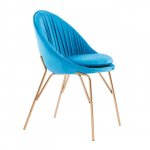 Stuhl Kelsey aus Samt in Blau mit goldenen Metallbeinen