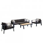 "NOFI" LOUNGE SET MIT 3-SITZER AUS ALUMINIUM UND TEAKHOLZ SCHWARZ