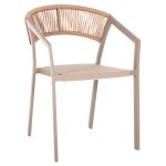 SESSEL ALUMINIUM CHAMPAGNER RAHMEN UND TEXTLINE - RÜCKENLEHNE AUS RATTAN IN BEIGE 57x63x82Hcm
