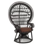 ARMCHAIR ROYAL PEACOCK RATTAN IN BLACK- CUSHION BROWN 114x72x150Hcm