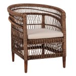 SESSEL MALAWI MAHAGONIHOLZ MIT RATTAN IN BRAUN MIT WEIßEM KISSEN 80x70x86Hcm