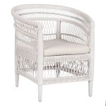 SESSEL MALAWI MAHAGONIHOLZ MIT RATTAN IN WEIß MIT WEIßEM KISSEN 80x70x86Hcm