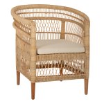 SESSEL MALAWI MAHAGONIHOLZ MIT RATTAN IN NATÜRLICH MIT WEIßEM KISSEN 80x70x86Hcm