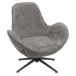 ARMCHAIR SWIVEL GREY BOUCLE FABRIC-BLACK METAL BASE 86x76x87Hcm