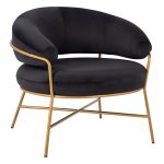 Trudi Sessel aus Samt in Schwarz mit Metallrahmen in Gold