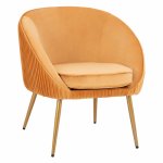 Sessel aus Samtstoff in Gold und mit Metallbeinen