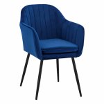 Moderner Sessel "SAWYER" in Velvet Blau mit schwarzen Beinen