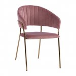 Sessel Theodore mit Samtstoff in Rosé und Metallrahmen in Gold