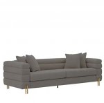 Sofa 3-Sitzer "Coley" aus grauer Polsterung aus Bouclé (Teddybär) und Gestell aus goldenem Metall