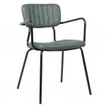 Upholstered armchair "Pepe" in green color made of imitation leather and black metal frame