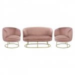 WOHNZIMMER-SET 2-SITZ & 2 ARIEN SESSEL ROSE SAMT SILBER BASE