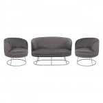WOHNZIMMER-SET 2-SITZ & 2 ARIEN SESSEL GRAU SAMT SILBER BASE