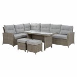 WOHNZIMMER-SET ALUMINIUM ECKE MIT ZWEI HOCKER UND GRAUER TISCH