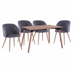 Esszimmer Set 5 Teile 160X90cm & Sessel in Samt grau