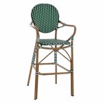 Hocker aus Aluminium im Bambuslook mit Wicker in grün und weiß 56x60x126 cm