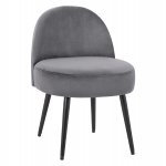 HOCKER MIT RÜCKEN "YASMINE" AUS GRAU SAMT & SCHWARZEN FÜSSEN 47x43x65Y cm.