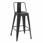 Mittelhoher Hocker "Melita" aus Metall mit Rückenlehne in Schwarz Matt 42x42x89,5 cm