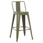 Mittelhoher Hocker "Melita" aus Metall mit Rückenlehne in olivgrün 42x42x89,5 cm
