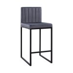 Barhocker PIPER aus Samt in Farbe Grau mit schwarzem Metallrahmen