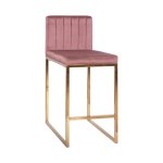 Barhocker PIPER aus Samt in Farbe Rosé mit goldenem Metallrahmen