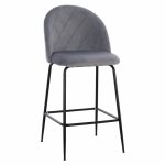 Barhocker "Odell" mittelhoch mit Metallfüßen aus grauem Samt 45x53x98 cm