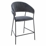 MEDIUM HEIGHT STOOL THEODORE GRAY VELVET WITH BLACK FRAME 60x55x100 cm