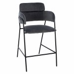 MEDIUM HEIGHT STOOL KELSO GRAY VELVET WITH METAL FRAME 54x58x95 cm