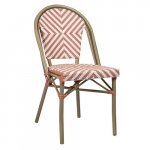Outdoor Stuhl "Toby III" aus Aluminium Holzoptik und beige-pinkem Geflecht 54,5x90x47x47 cm stapelbar
