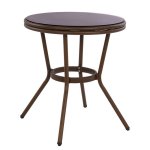 Runder Outdoor-Tisch aus Aluminium in Bambusoptik in Braun