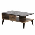 Couchtisch mit Ablage in Nussbaum und Marmor 90x54x39,5 cm.