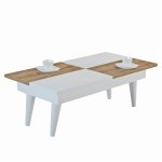 Couchtisch aus Melamin im Farbton Weiß und Nussbaum 90x44x30 cm.