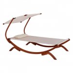Sonnenliege "Colby" aus Holz in Walnuss-Beige mit Beschattung 105X221X162 cm